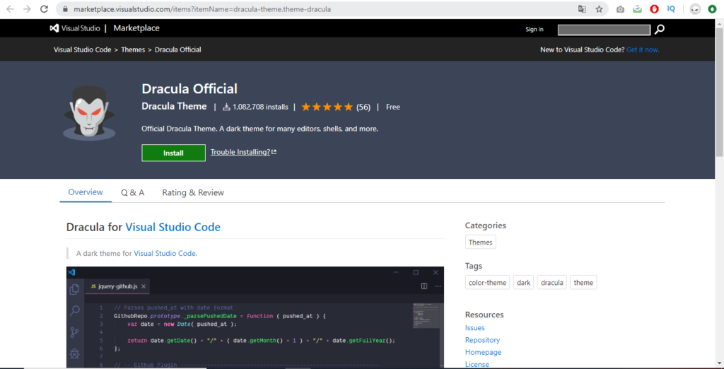 dracula visual studio code extension